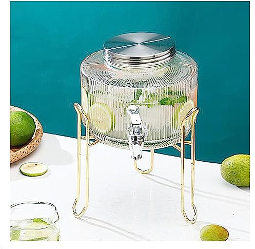 WYJRO Dispenser per Bevande in Vetro,Funny Party Dispenser Bevande con ABS Rubinetto,Caraffa in Vetro per Bevande Calde E Fredde con Supporto,per Picnic All'aperto,Barbecue,Silver Faucet+Shelf,2.5L