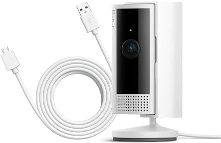 Ring Cámara interior (Indoor Camera 2.ª gen.) + Cable de alimentación de 3 m | Cámara de vigilancia wifi con enchufe para mascotas, vídeo 1080p HD, cubierta de privacidad | 30 días gratis de Ring Home