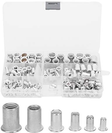 Einsatzmutter, 165-teiliges Aluminium-Nietmutter-Einsatzmutter-Zubehörset, Flachkopf-Gewinde-Nietmutter-Einsatzmuttern-Nietmutter-Sortiment-Kit, Nietmuttern