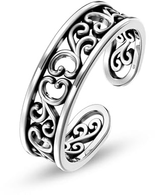 LeCalla Anillo para dedo del pie de plata fina 925 para mujeres | Anillo para dedo del pie antiguo simple abierto ajustable | Anillos para dedo del pie minimalistas para regalo, Plata de ley, Sin