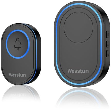 Wesstun Campanello Senza Fili da Esterno Nuova spina, Impermeabile IP67 Campanello Senza Fill, Campanello Wireless con 39 Melodie, 5 Volume Regolabile, Doorbell Facile da Installare in Casa, Nero