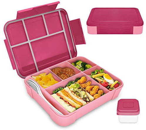 IJIAMY Bento Lunch Box Kids, Bento Box Lunch Box Adults with 5 Compartments and 1 Salad Dressing Containers, Snack Box for Kids and Adults Work School