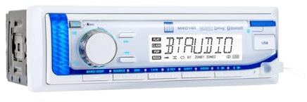 Dual Electronics MXD140 Marine Stereo with Built-in Bluetooth | Single DIN 8-Character LCD | AM/FM Stereo Receiver | USB Port with 2.1 A Charging | White