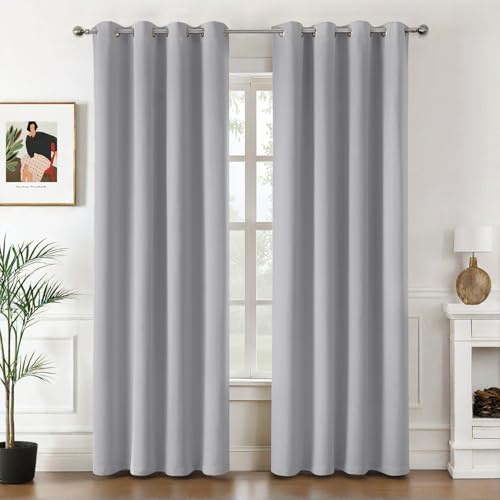 MIULEE Vorhänge Hellgrau Blickdicht mit Ösen, Schöner Weicher Verdunklungsvorhänge zum Verdunkeln von Räumen, 2er Set Gardinen Abdunkelnd Schlafzimmer Wohnzimmer Thermovorhang Kälteschutz 140X245 cm