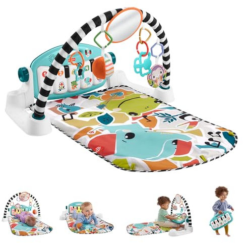 Fisher-Price Baby Activity Mat Glow and Grow Kick & Play Piano Gym, Portable Musical Toy with Smart Stages Learning, Ages 0+ Months, Blue, Queens English Version, HYH62