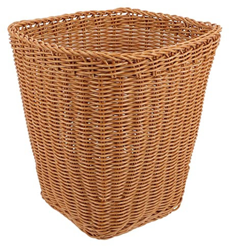 Zerodeko Cesta Tejida De Ratán De Plástico Cuadrada, Tamaño Mediano, Color Natural, Resistente y Ligera, Multifuncional Para Almacenamiento Doméstico y Papelera, Adecuado Para Oficina y Hogar