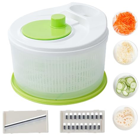 Tuzsocr Clear Salad Spinner,Lettuce Spinner Dryer Easy-to-Use,Multifunction Vegetable Dryer Tosser,with Vegetable Grater,Easy Drain System, Non-Slip Base,Dryer Ideal for Vegetables Fruits (Style 2)