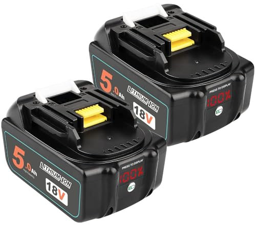 QUPERR Batteria di ricambio agli ioni di litio BL1850B da 2 pezzi da 5,0 Ah per batteria Makita 18V BL1850 BL1845 L1840B BL1840 BL1835 BL1830B BL1830 BL1815 con visualizzazione percentuale
