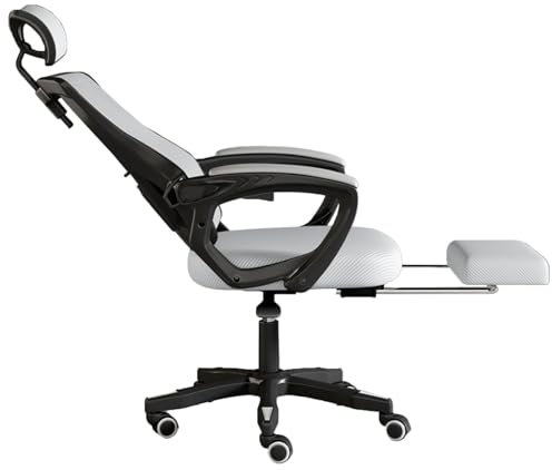 Schreibtisch Bürostuhl, großer hoher Rücken PU-Leder Computer Stuhl, Chef Drehstuhl mit Beinauflage und Lendenwirbelstütze, Mesh Schreibtischstuhl Gaming Stuhl