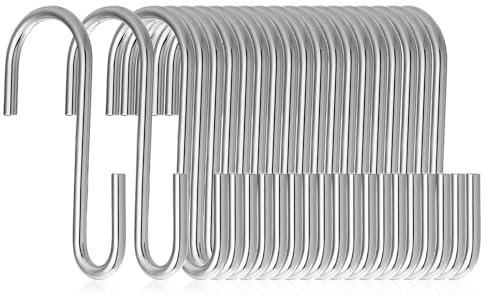 Marine Aurora 20-pcs Stainless Steel S-Hooks, Heavy Duty S-Shaped Hanging Hooks for Kitchen Utensils, Bedroom, Office & Garden - Rust-Resistant, Non-Deforming Metal (Silver)