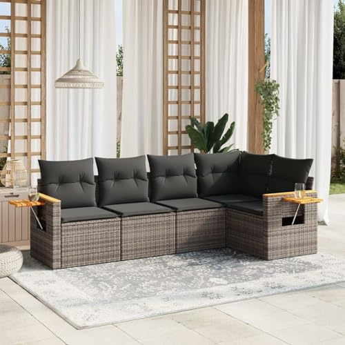 Festnight Balkon Lounge Rattan mit Stauraum Gartenlounge Klein Sofa Balkon Ecklounge Rattansofa Sitzecke Balkon Klein Gartensofa Ecksofa Garten Lounge Sofa Outdoor Balkonmöbel Couch Gartenmöbel