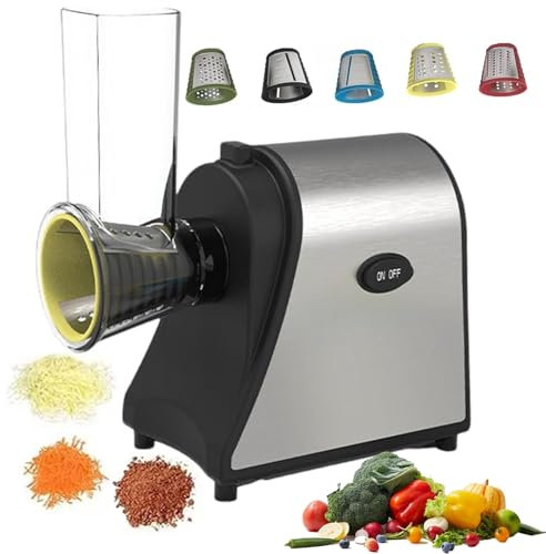 ANGDI Electric Cheese Grater, 1000W Electric Potato Shredder Veggies Cutter with 5 Stainless Steel Rotary Blades, One-Touch Control, for Shredding Broccoli Cucumber Eggplant Onion