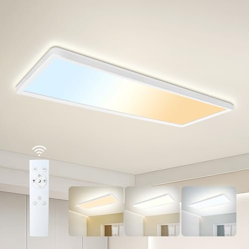 ONDTA LED Ceiling Lights 22W, 58x20cm 2700K-6500K Dimmable with Remote Control, IP44 Waterproof Bathroom Lights Ceiling, Modern Simple Thin LED Panel for Kitchen, Bedroom, Hallway, Office