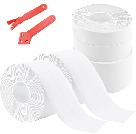 BEASAFY 4 Rollen Dichtungsband Selbstklebend, 3,2 m x 3,8 cm Wasserdicht Dichtungsband Set, Weiß Wasserdichtes Klebeband, Fugendichtungsband mit 2 Dichtungswerkzeugen für Küche, Bad, WC, Ecke