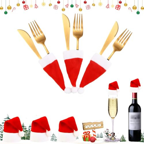 Hillylolly Porte Couvert Noel Deco, Range Couvert Noel, Sacs à Couverts, Repose Couvert Noel, Porte Couvert Noel, Vaisselle en Carton Noel, Deco Table Noel (Rouge-Blanc)