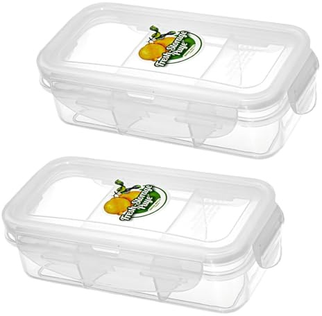 2 Pack Snack Box with 3 Compartments, 300ml Bento Lunch Box for Kids & Adults, Travel-Safe Divided Food Storage Container with Snap Lock Lids, Microwave & Dishwasher Safe, Leakproof for School, Work