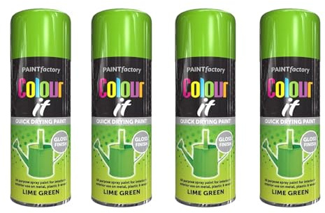 DIOXSTAR Lime Green Spray Paint, 400ml (4 PCS), Gloss Finish, Quick Drying, Water-Based, Indoor & Outdoor Use, Metal, Wood, Plastic