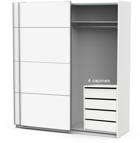 HABITMOBEL Armario Dormitorio con 4 cajones Ropero Armo 2 Puertas correderas Color Blanco