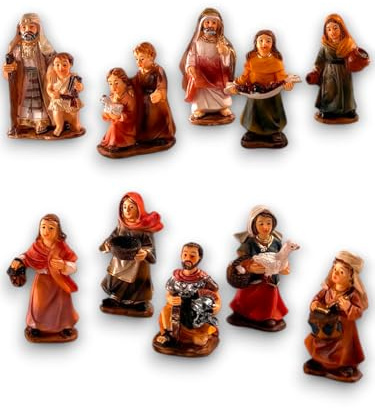 Generico Set di 10 Pastori per Presepe 5 cm, Disponibile in 2 Varianti, Figure Tradizionali in Resina Dipinta a Mano – Personaggi del Presepe, Artigianali, Presepio Natalizio (Modello 1, 5 cm)