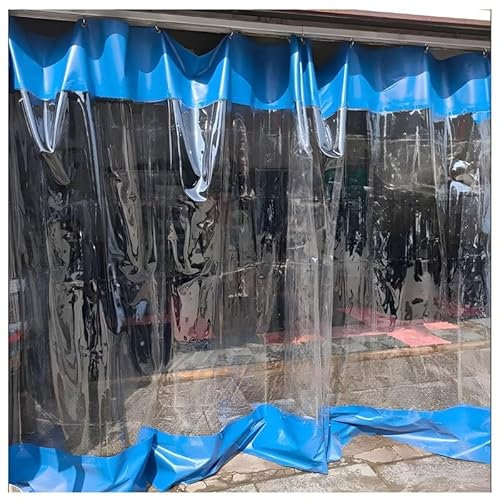 Garage Divider Curtains for Work Areas, PVC Spliced Tarpaulin, with Anti-Rust Buttonhole, Clear Tarps Panel Vinyl Curtain, Outdoor Patio Partition(Blue,3x3m/9.8x9.8ft)