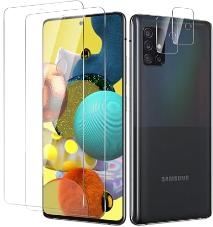 BIESHKJ 2+2 Stück Schutzfolie für Samsung Galaxy A51, 2 Stück Panzerglasfolie und Kameraschutz, Screen Glas Displayschutz, 9H Schutzglas, Anti-Öl