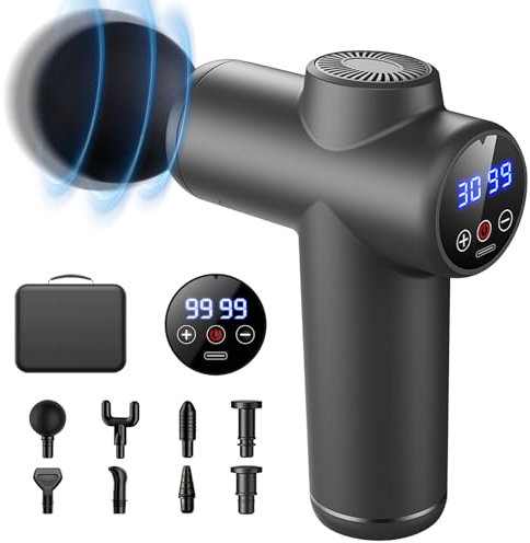 Bizcasa Massagepistole,Muskel Massagegerät mit 99 Geschwindigkeiten,8 Massageköpfen LCD Touchscreen 29900 U/min,Massage Gun mit USB C und Aufbewahrungsbox,für Massage Muskelentspannung (Grau)