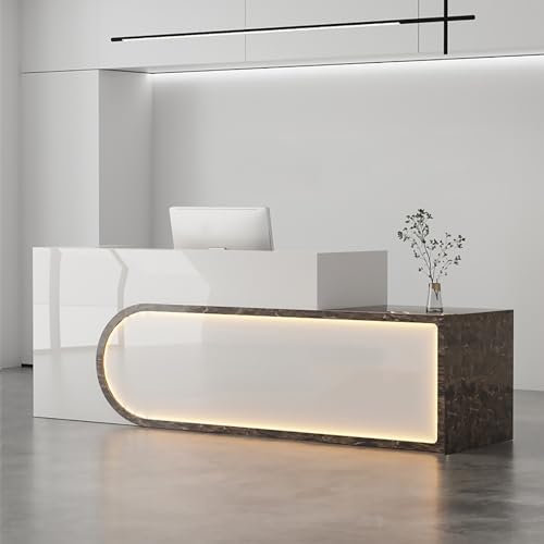 Empfangstheke Modern Mit LED-Lichtern Empfangstresen Mit Abschließbaren Schubladen Verkaufstheke Rezeptionstresen Mit Offenen Fächern Empfangstheken Für Laden Büro Messe Lobby(I-1,140cm/55.1in)