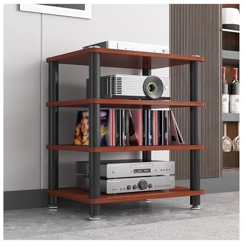 KUANGGE HiFi Racks4 Tier Audio Video Equipment Rack Stereo Component Console Stand Media Cabinet, Speaker Amplifier Record Player CD Turntable Receiver Shelves Gaming Devices Electronic Storage Unit