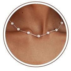 ZHESHY Gold Perlenkette Damen 14k Vergoldet Silber Halskette Weiße Perle | Blume Beads Choker Layering Goldkette, Silberkette Mit Anhänger,Hypoallergene Hochzeit Geschenke Braut Frauen Modeschmuck