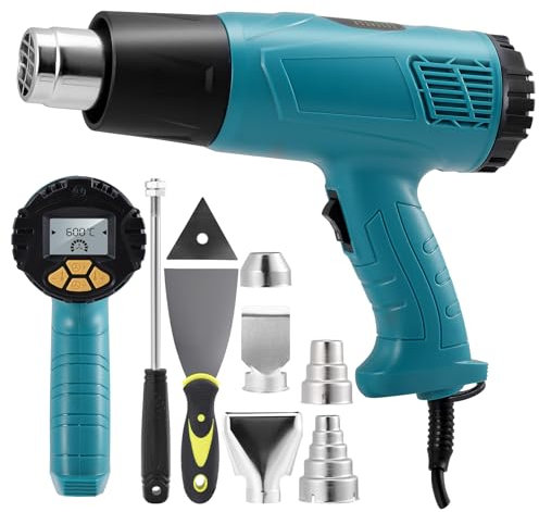 2000W Décapeur Thermique Professionnel 50℃~600℃ avec Grand Écran LCD Numérique, Pistolet à Air Chaud Température et Débit d'air Réglable, Protection de Surcharge, Conversion ℃ - ℉