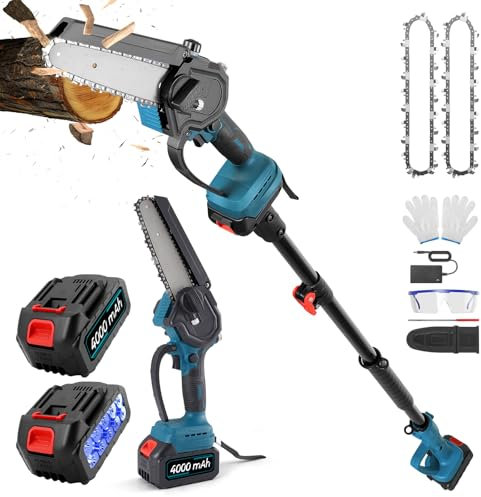 MINENICE 2 IN 1 Akku Teleskop Hochentaster & 6 Zoll Mini Kettensäge, 4.9-6.8FT Teleskop-Astsäge, mit 2x4000mAh Batterien & Ladegerät, Hochentaster zum Beschneiden von Bäumen und Schneiden von Holz