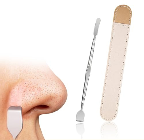 RYMAUP 1 pièce Extracteur de points noirs et outil d'élimination des imperfections, spatule en acier inoxydable à long angle avec deux extrémités, outil pour acné, points noirs, cuticules
