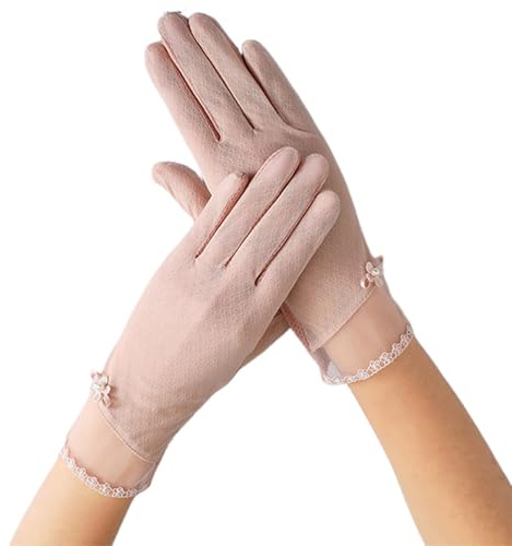 DWE Womens Sun Protection Gloves, Summer Women Driving Gloves Ladies Non Slip Ice Silk Sunblock Gloves Full Finger Touchscreen Gloves Mittens for Cycling Driving Riding (Flower Pink)