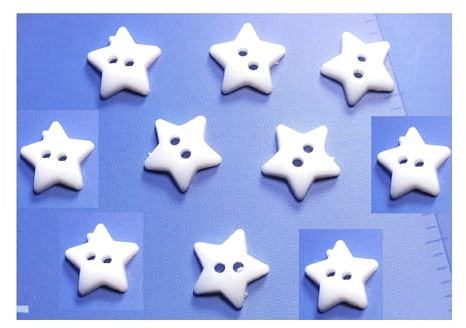 Set of 20 Acrylic Buttons: White Star 12 mm