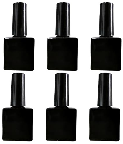 Upstore 6 Pcs 10ml Empty Nail Polish Bottles with Brush Square Glass Refillable Gel Nail Polish Storage Bottles Containers for DIY Nail Art (Glossy Black)