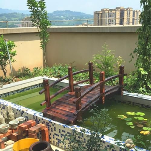 Gartenbrücke aus Holz, dekorativer Outdoor-Akzent mit Seitenschienen für Bach- und Teichlandschaftsbau