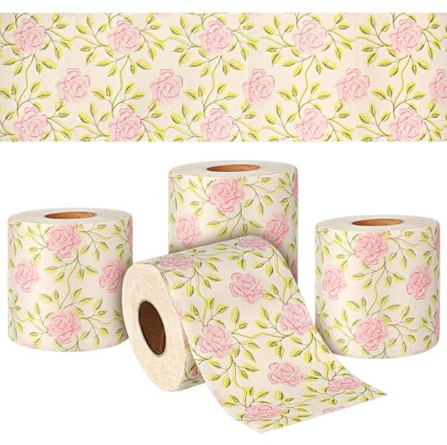 Mobestech Floral Printed Toilet Paper Rolls Rose Pattern Tissue Rolls Decorative Bath Tissues Roll for Bathroom Decor Holiday Party Table Setting 4 Rolls