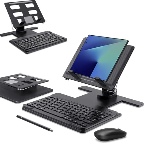 Supporto da tavolo e tastiera Bluetooth combo per Samsung Galaxy Z Fold 7/6/5/Z Trifold, set 4 in 1 include penna mouse, supporto regolabile e pieghevole per tablet adatto per smartphone e tablet da