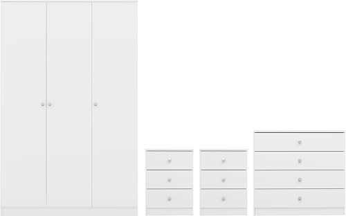 Seconique Denver 3 Door Wardrobe Bedroom Set in White Gloss