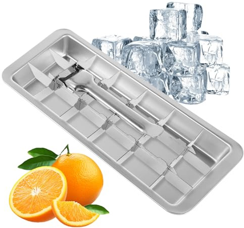 Lot de 2 bacs à glaçons en acier inoxydable avec poignée de déverrouillage - 28,5 x 12 x 3 cm - 18 compartiments pour glaçons - En métal - Pour la fabrication de glaçons à la vanille