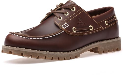 SL-Saint Fatti a Mano Uomo Classico da Barca e da Ponte Scarpe Punta Moc Allacciate Pelle Pieno Fiore Moda (RossoMarrone, Adulto, Uomo, 42, Numero, Sistema Taglie Calzature EU, Larga)
