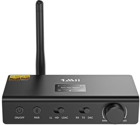 1Mii HiFi Receptor y Transmisor Bluetooth para TV, Adaptador Bluetooth 3 en 1 con DAC, Audio LDAC Hi-Res, aptX HD y LL, Transmisor de Audio para 2 Auriculares, Altavoces, Sistema Estéreo