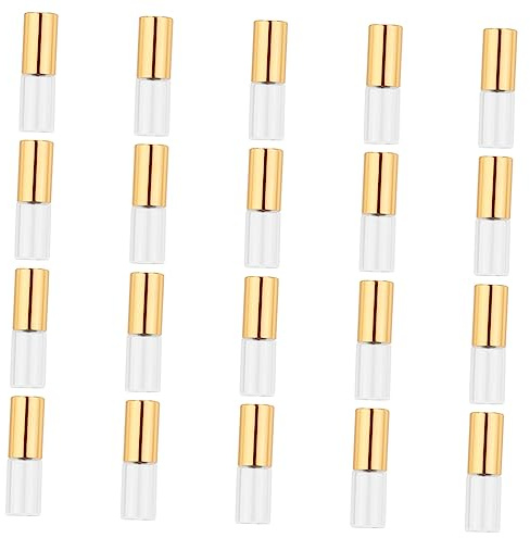 GANAZONO 20 Botellas de Vidrio Dorado 3ml con Rodillo para Aceites Esenciales, Rellenables y Reutilizables, para Aromaterapia y Uso Personal