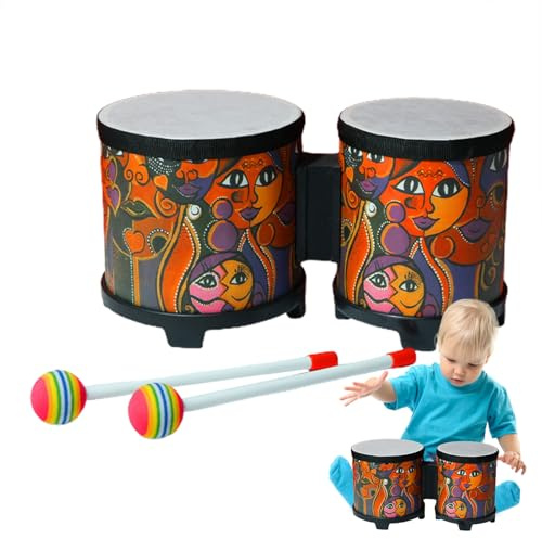 bongo drum musikalisches holzspielzeug kinder mit paar vibrierende stäbchen | Percussion-Instrument für Anfänger, Spielrhythmus-Spielspaß für frühes Lernen, Comple