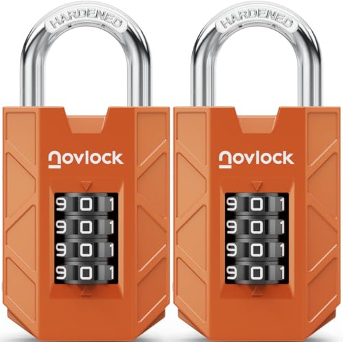 Zahlenschloss – Robustes 4-stelliges Vorhängeschloss mit gehärtetem Stahlbügel und Zahlencode für Spinde, Schränke, Werkzeugkisten, Tore, Zäune & Schuppen – Spindschloss, 2er-Pack, Orange | Leicht ablesbares Zifferblatt, robust, gehärteter Stahlbügel für Schließfächer, Schränke, Schuppen und Tore, Orange, 2 Stück