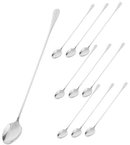 LIFKOME 10 Pezzi Cucchiai in Acciaio Inossidabile con Manico Lungo Cucchiaini Spessi per Dolcificanti Tè e Bevande Fredde Cucchiaio da Latte e Ghiaccio per Bar e Cucina
