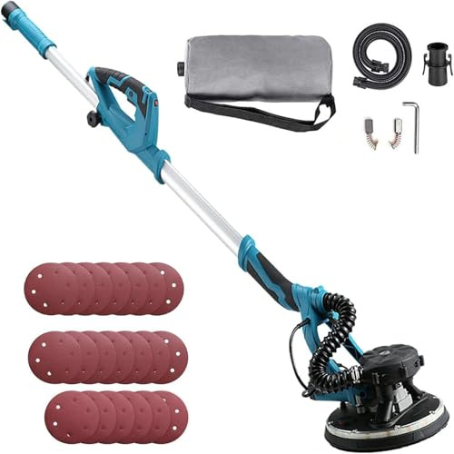 ShaiVrissian 1800w Levigatrice Orbitale Professionale,Levigatrice per Cartongesso con Vuoto,1000-2100 Giri/Min,5 velocità Variabile,Luce a Barra LED,per Soffitti E Pareti C