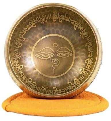 Sjungande skål, 9 cm, handgjord klangskål, Buddhas öga, yogameditation, sonbo, ljudskål, resonansbrons, öronrengöring
