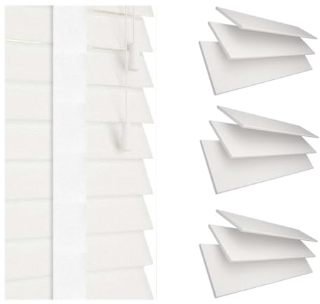 Venetian Faux Wood Blinds Window Wooden Venetian Blind 50mm Horizontal Smooth Slats with Tape Trimmable Kitchen Bathroom Home Office Window Blinds (White, 90W x 150H cm)
