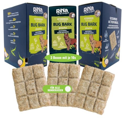 RiNa Bug Bark Hundeleckerli Insekten, Kokosöl, Banane, glutenfrei 3x300 g | Insektenprotein, leicht verdaulich bei empfindlichem Magen, glutenfrei und soft gebacken, als Belohnung im Training